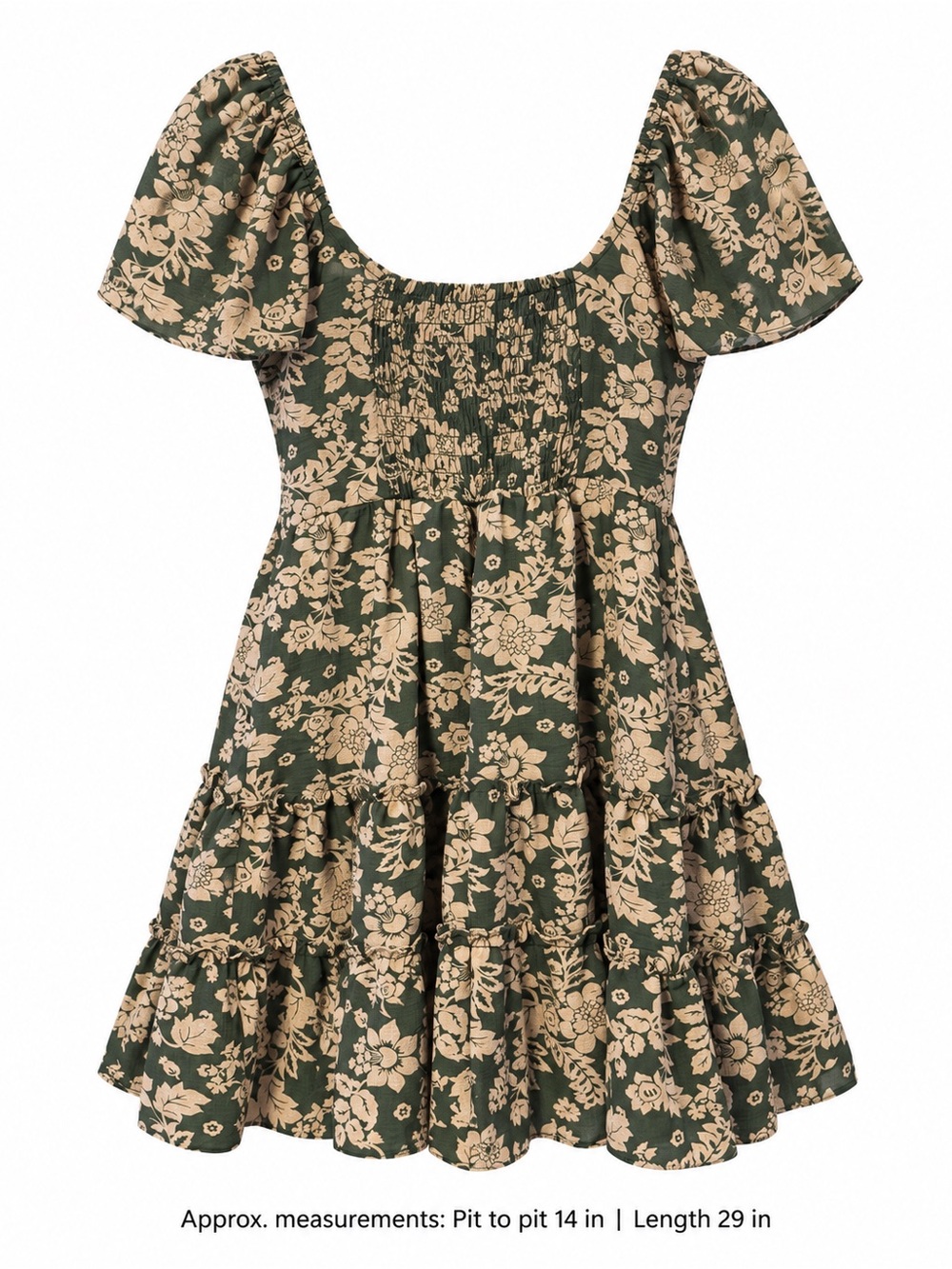Crystal Doll Green Floral Cottagecore Puff Sleeve Tiered Mini Dress L